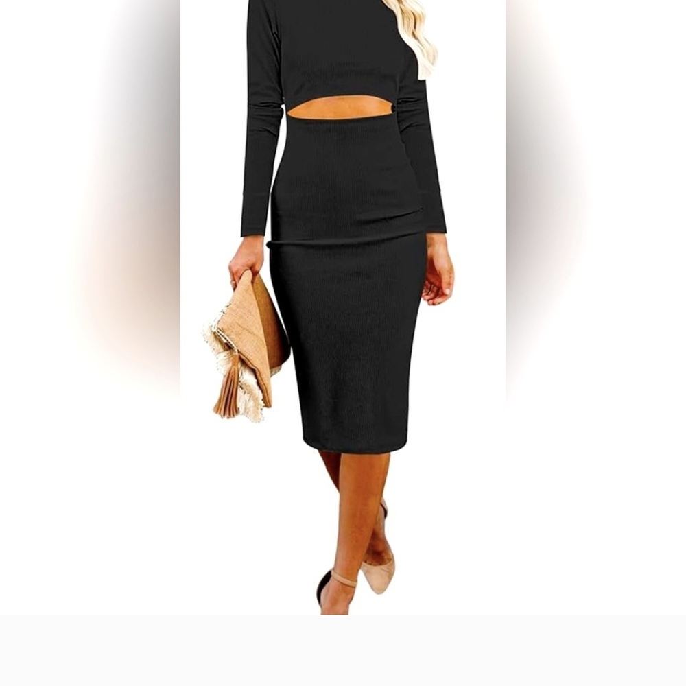Women's Black Midi Bodycon Dress NWOT
